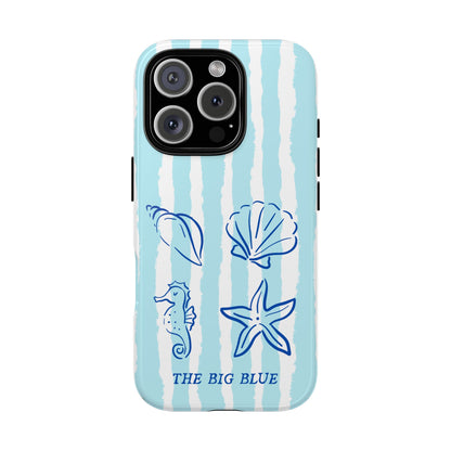 The Big Blue Tough Phone Case - Nautical Shells & Seahorse Design - Minimalist Ocean-Inspired Case