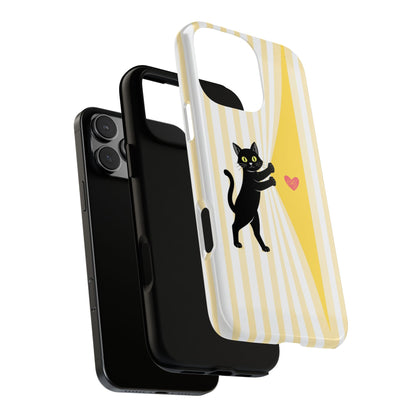 Black Cat Phone Case with Heart - Valentine Gift Cute Minimal Design Tough Protective Case