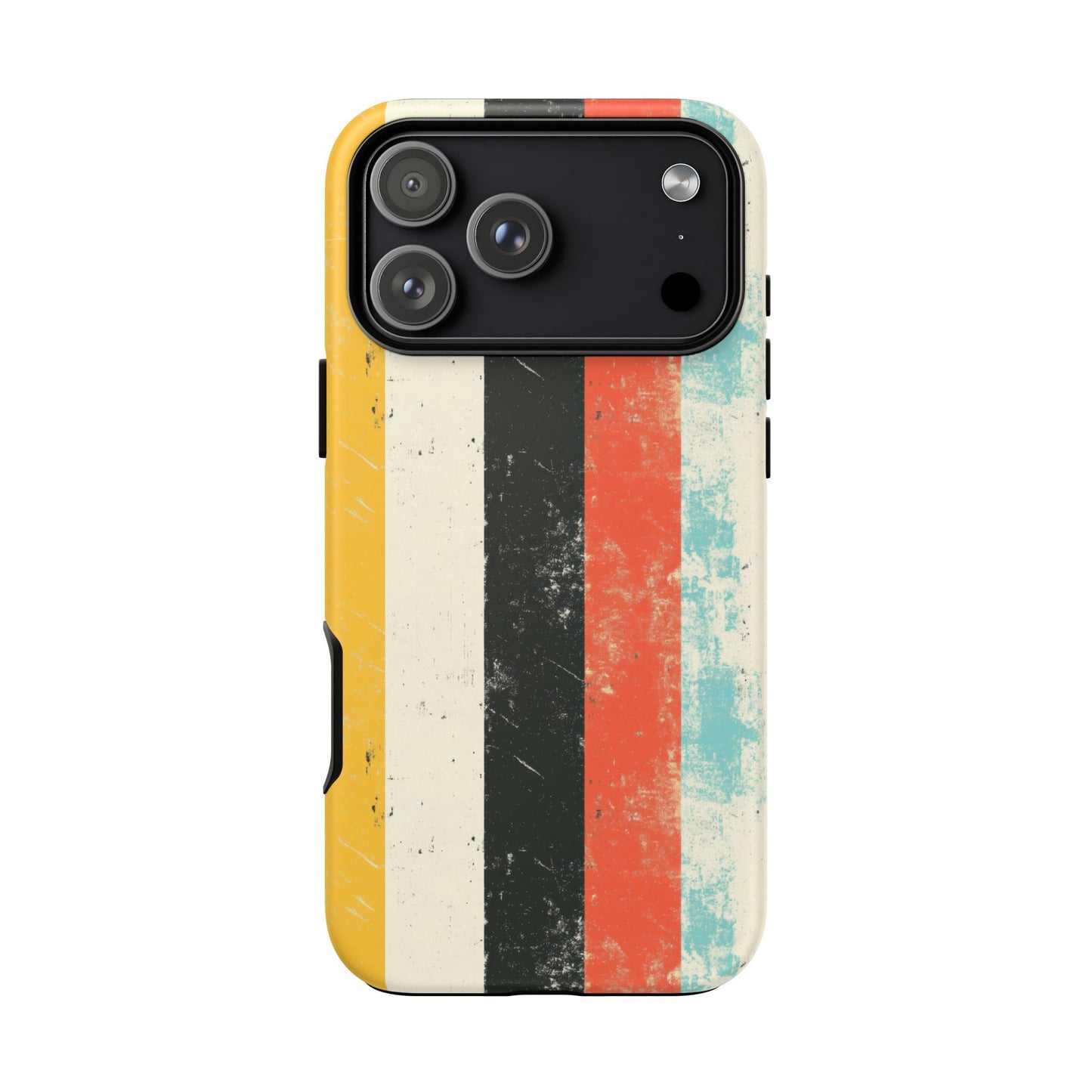 Retro Striped Phone Case - Vintage Grunge Stripes in Red Yellow Black Aqua - Tough Protective Cover