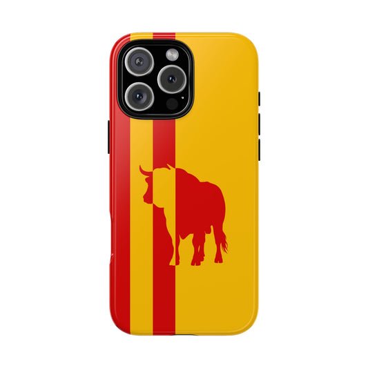 Retro Spain Tough Phone Case - Bold Bull Silhouette Design - Vintage Spanish Flag Style