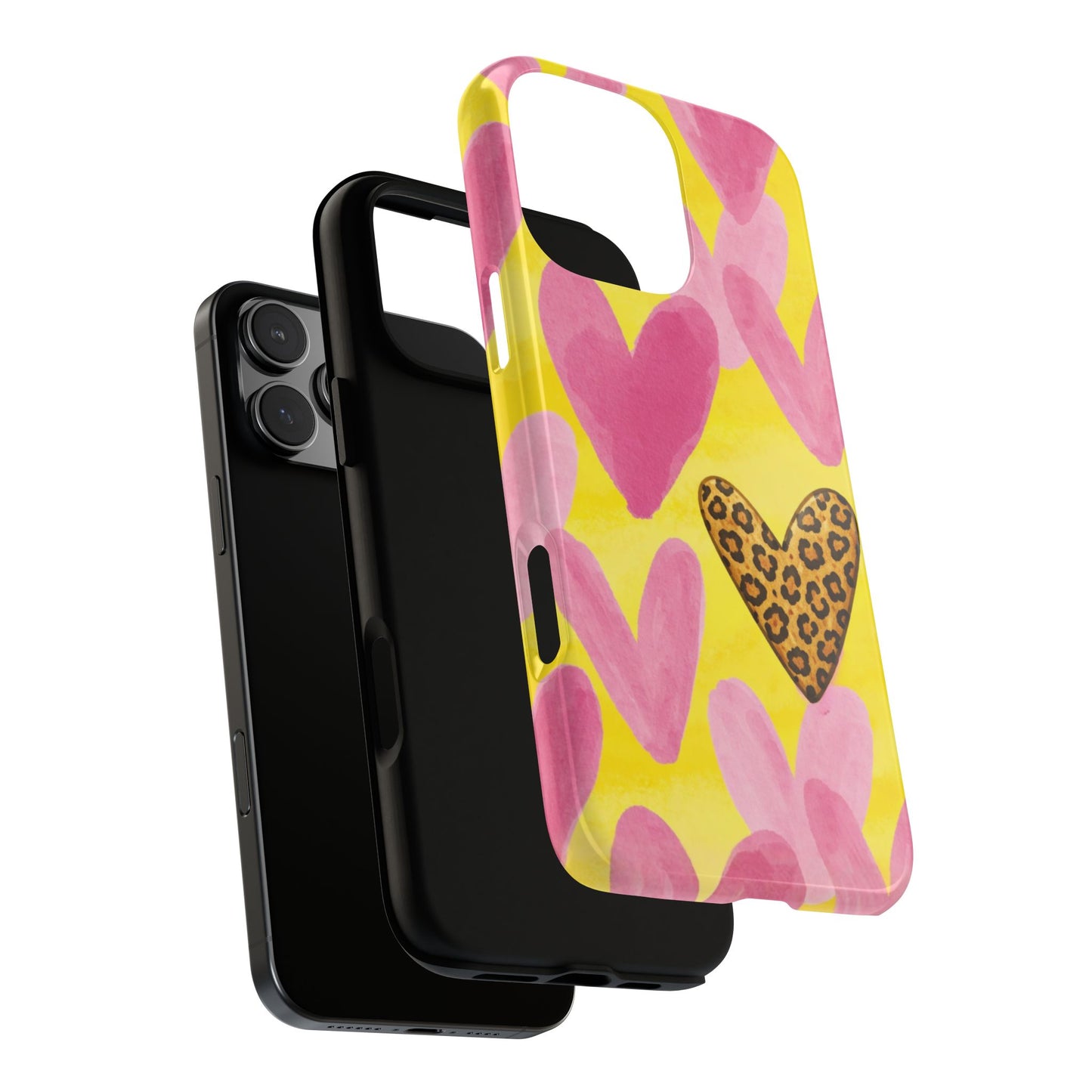 Leopard Heart Valentine Phone Case - Watercolor Pink Hearts Pattern