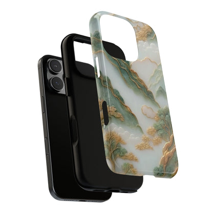 Phone Cases, Chinese Jade Carving Style, 3D Wrap, Mountain View, Luxury Case, Elegant Design, Tough Phone Case for iPhone and Samsung