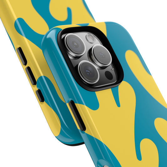 Teal & Yellow Seaweed Abstract Phone Case - Large Scale Organic Line Art