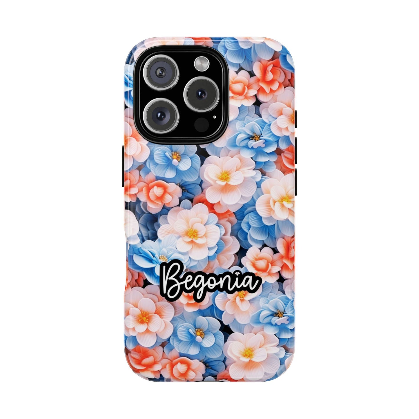 Phone Case, Vibrant Begonia Seamless Pattern, Tropical Floral Design, Bold & Elegant Cover, Gift for Nature Lovers, Gratitude and Harmony