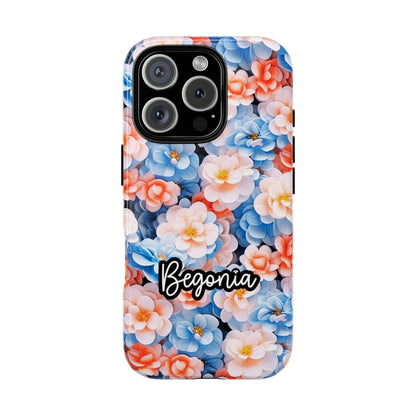 Phone Case, Vibrant Begonia Seamless Pattern, Tropical Floral Design, Bold & Elegant Cover, Gift for Nature Lovers, Gratitude and Harmony