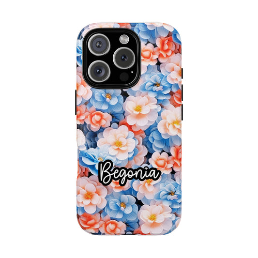 Phone Case, Vibrant Begonia Seamless Pattern, Tropical Floral Design, Bold & Elegant Cover, Gift for Nature Lovers, Gratitude and Harmony