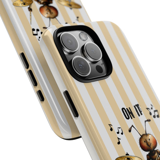 On It Ant Phone Case - Focused Drummer Illustration - Minimal Stripe Background Tough Case