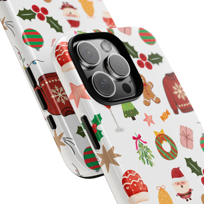 Christmas Phone Case – Dual Layer Holiday Pattern Case with Santa & Gingerbread Design