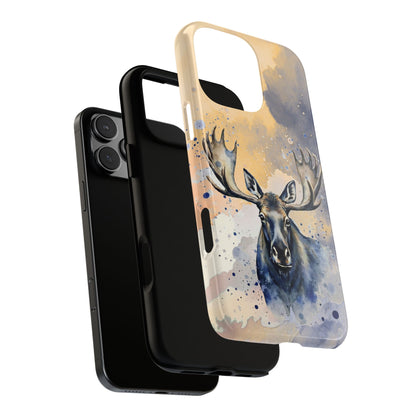 Moose Tough Phone Case - Wilderness Wildlife Art - Watercolor Orange And Blue Design