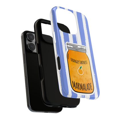 Orangey Tartness Marmalade Jar Phone Case - Quirky British Kitchen Aesthetic, Bold Blue Retro Stripes