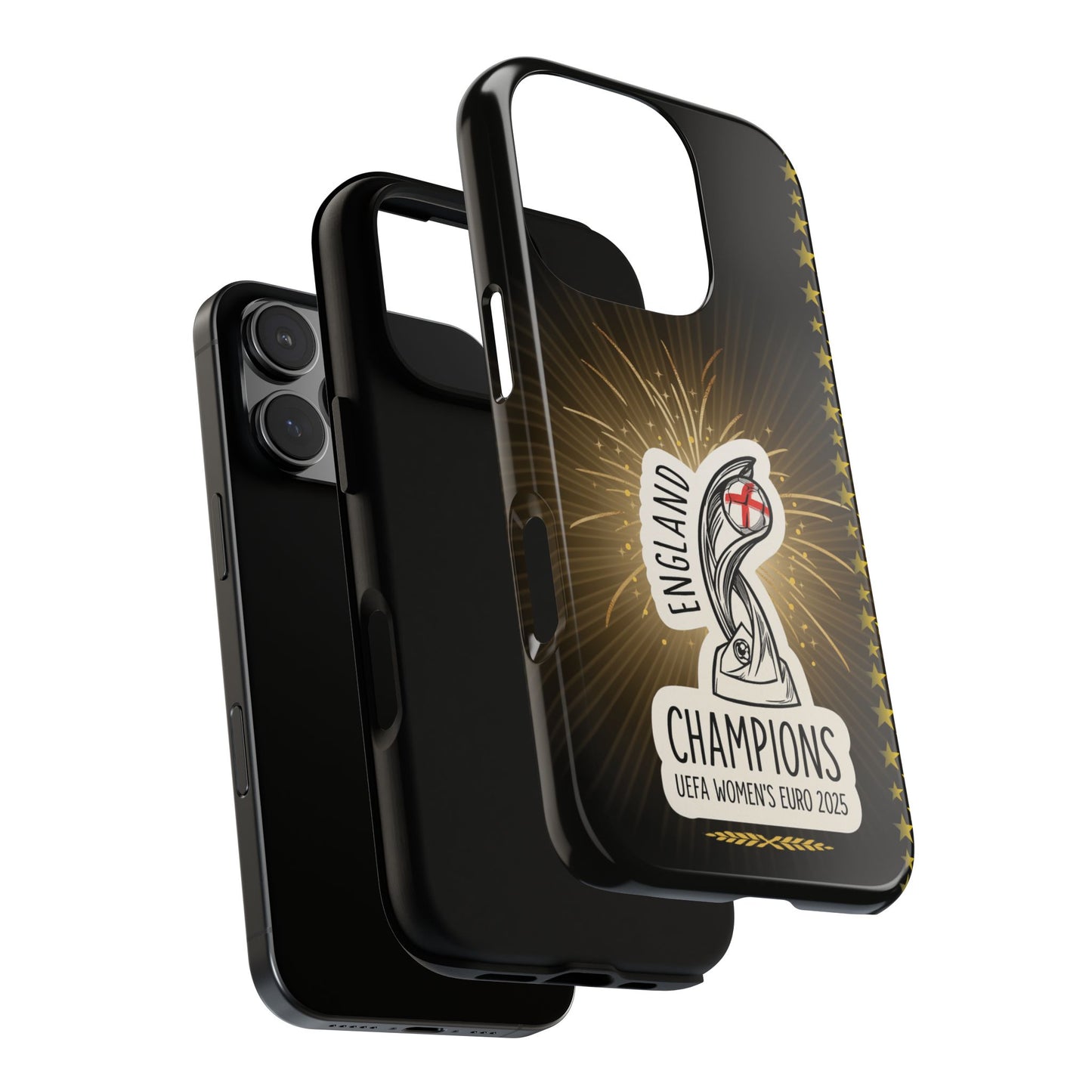 England Lionesses Champions Phone Case - UEFA Women's Euro 2025 Trophy Design - Stars & Fireworks iPhone and Samsung Cover