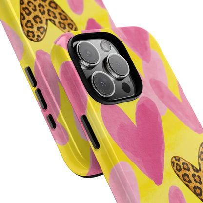 Leopard Heart Valentine Phone Case - Watercolor Pink Hearts Pattern