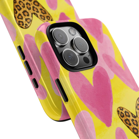 Leopard Heart Valentine Phone Case - Watercolor Pink Hearts Pattern