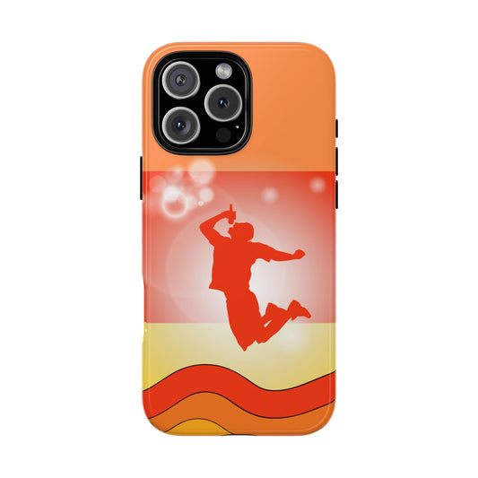 Retro Singer Tough Phone Case - Music Silhouette Design - Orange Red Glow - Vintage Wave Pattern