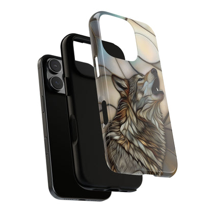 Lone Wolf Stained Glass Phone Case - Howling Wolf Art for iPhone & Samsung - Mystical Animal Tough Case