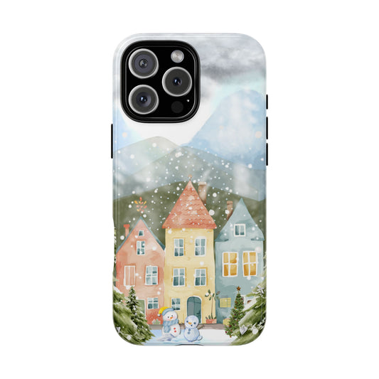 Colourful Christmas Winter Village with Snowmen Tough Phone Case