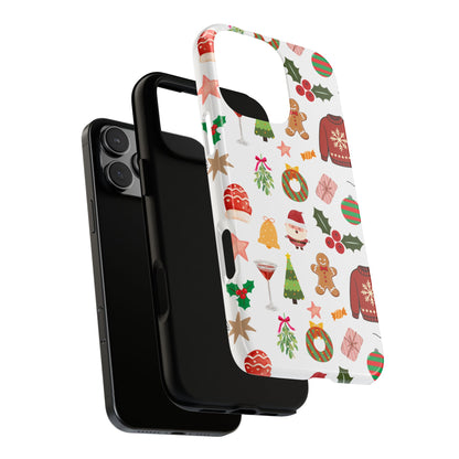 Christmas Phone Case – Dual Layer Holiday Pattern Case with Santa & Gingerbread Design