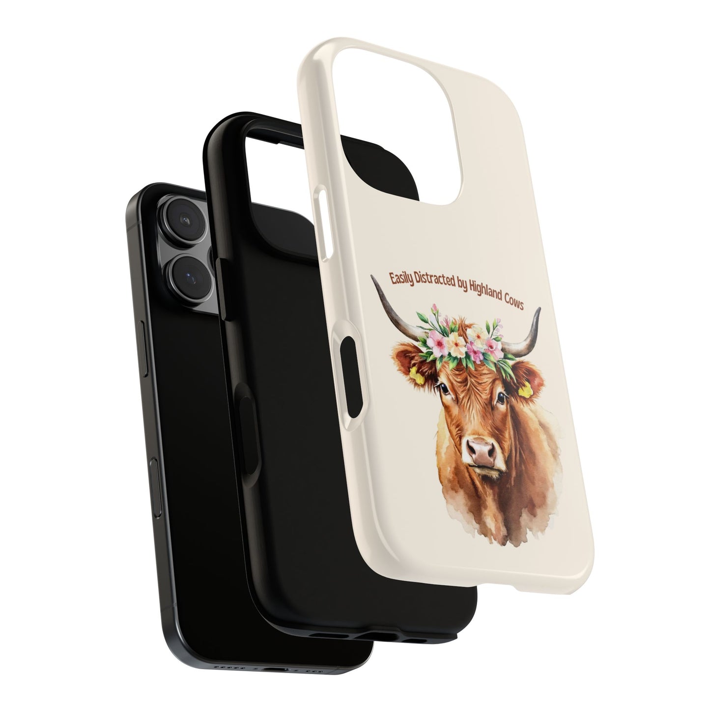 Easily Distracted by Highland Cows - Cute Watercolor Farm Animal Tough Phone Case for Popular Smartphones