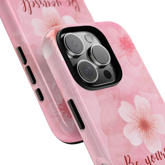 Be Yourself Cherry Blossom Phone Wallpaper - Pink Floral Aesthetic Background for Popular Smartphones