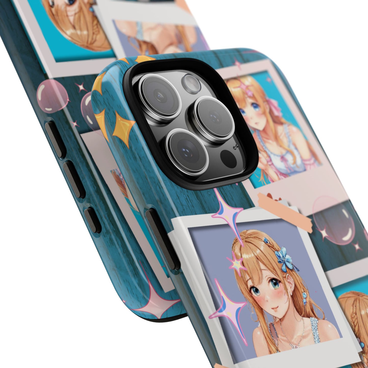 Polaroid Sparkle Girl - Blonde Anime Art Tough Phone Case - Aesthetic Collage Design