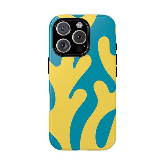 Teal & Yellow Seaweed Abstract Phone Case - Large Scale Organic Line Art, Fits iPhone, Samsung Galaxy and Google Pixel, various models