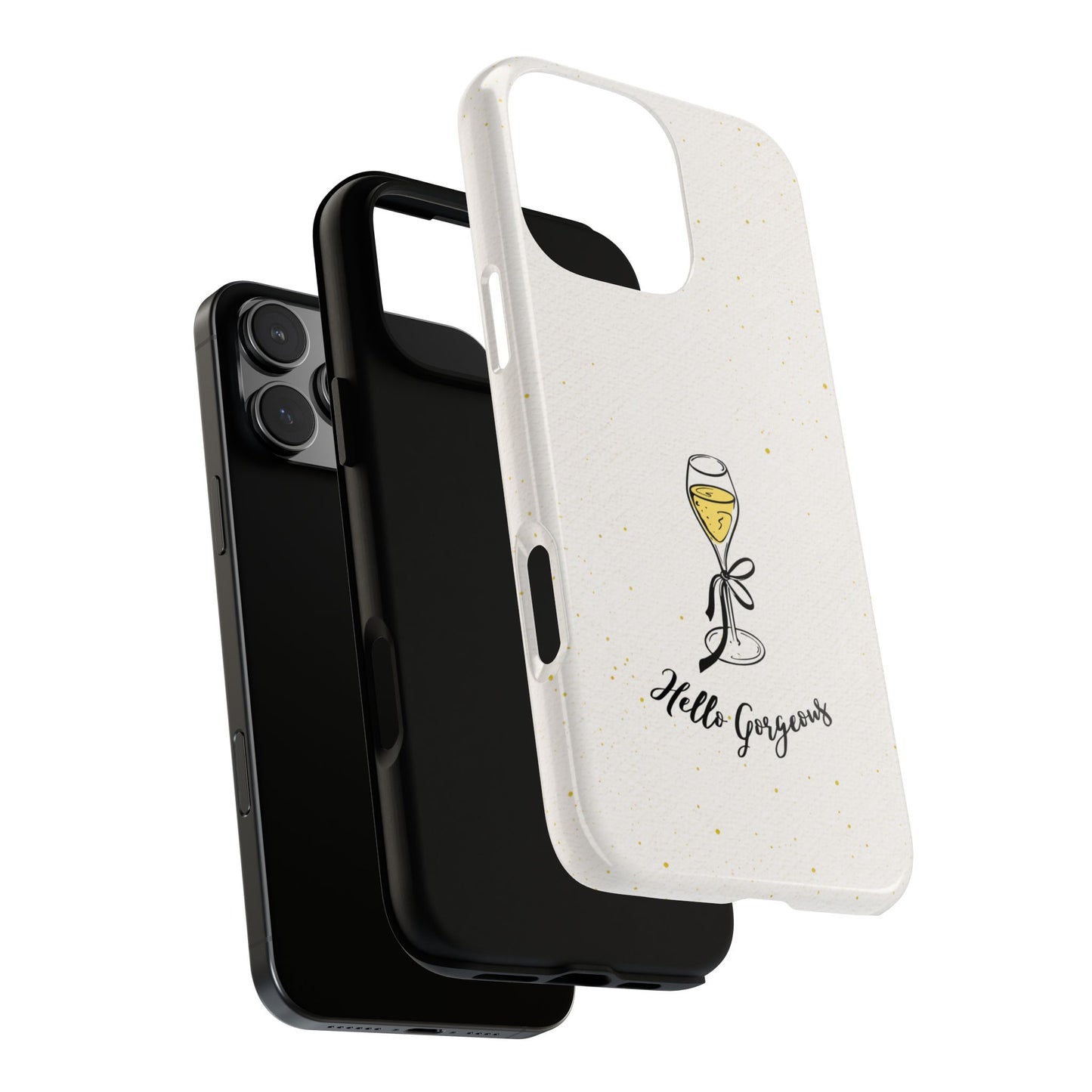 Hello Gorgeous Phone Case - Champagne Glass Art - Ivory Gold Speckled Cover