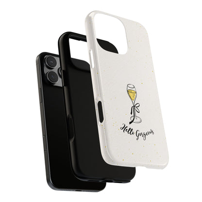 Hello Gorgeous Phone Case - Champagne Glass Art - Ivory Gold Speckled Cover