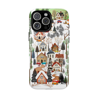 Nordic Winter Village Tough Phone Case - Scandi Christmas Countryside - Snowy Cottages & Cars