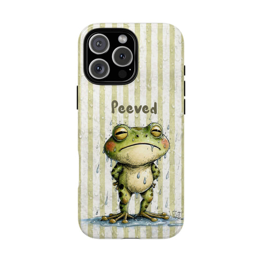 Peeved Frog Phone Case - Grumpy Rainy Frog Illustration Tough Cover