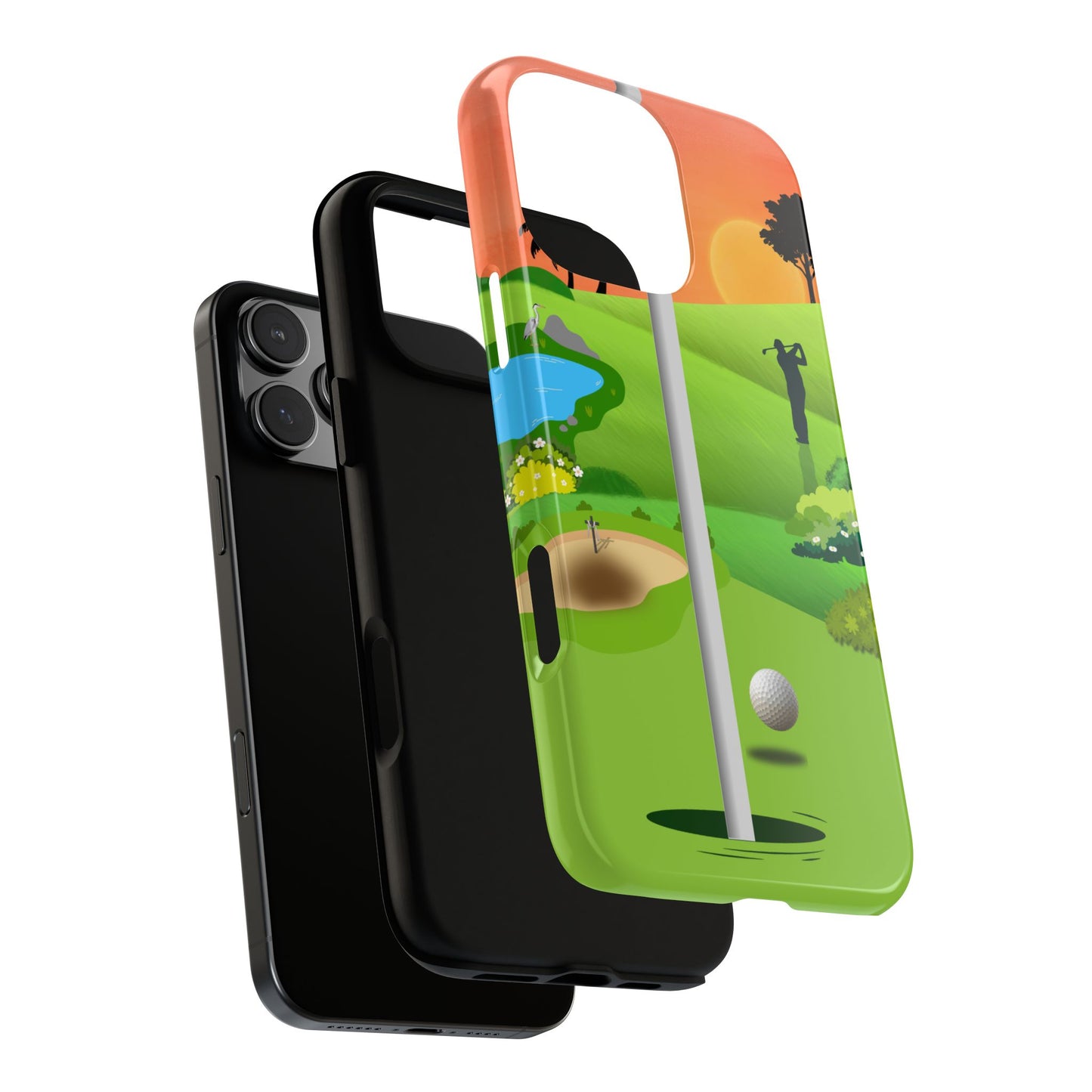 Golf Sunset Landscape Tough Phone Case - Golfer Silhouette Design