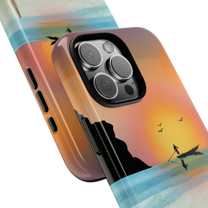 Asian Sunrise Scene - Serene Seaside Art Tough Phone Case