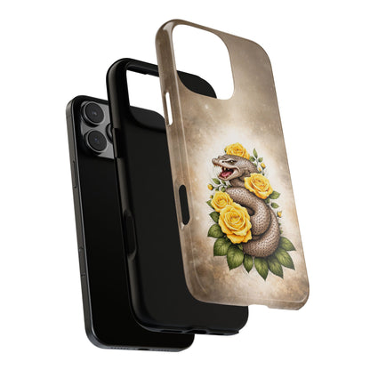 Snake & Yellow Roses Tough Phone Case | Vintage Floral Tattoo Design