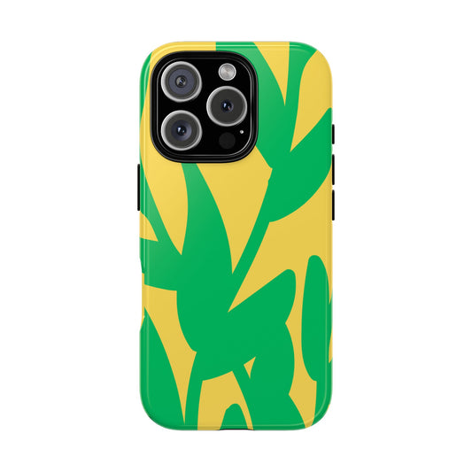 Yellow & Green Abstract Nature Phone Case - Bold Leafy Art, Botanical-Inspired Design, Fits iPhone, Samsung Galaxy Series and Google Pixel