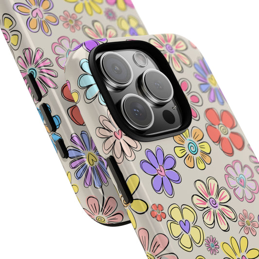 Hand-Drawn Retro-Style Flowers Phone Case for Popular Smartphones