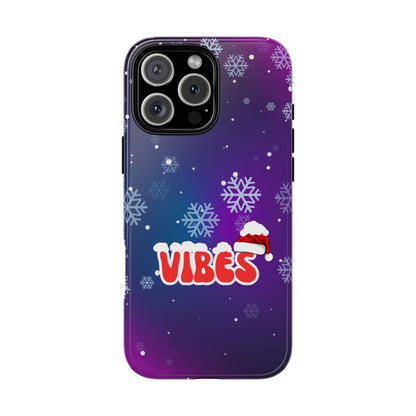 Christmas Vibes Tough Phone Case - Purple Gradient with Snowflakes & Santa Hat