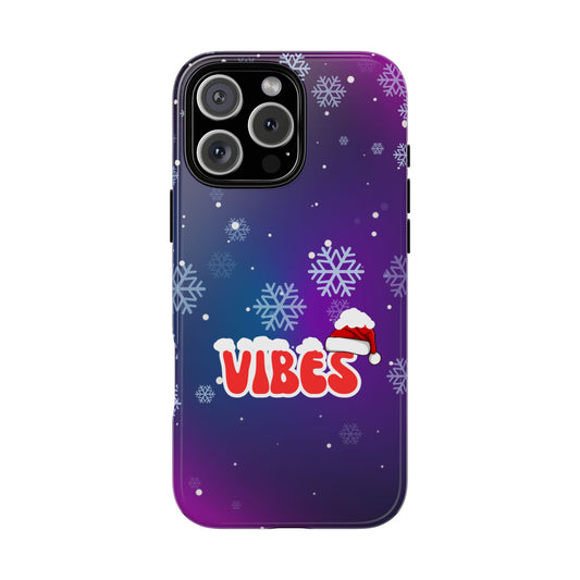 Christmas Vibes Tough Phone Case - Purple Gradient with Snowflakes & Santa Hat