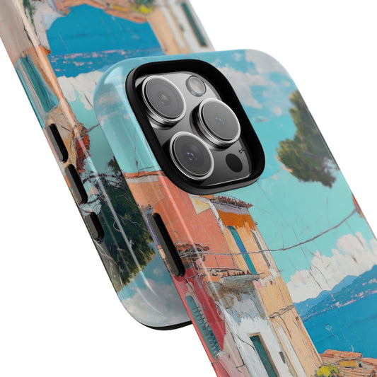Mediterranean Lane Tough Phone Case with Coastal Village Seaside Design