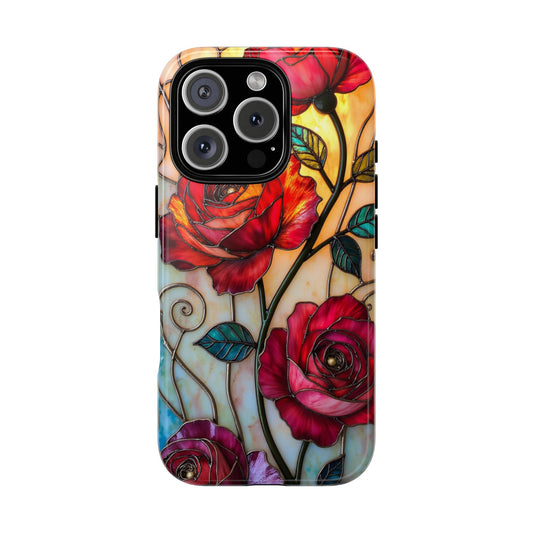 Stained-Glass Roses Phone Case for iPhone 16 15 14 13 12 11 Pro Max, Samsung S25 S24 S23 S22 S21 S20 Plus Ultra, Google Pixel, Tough Cases