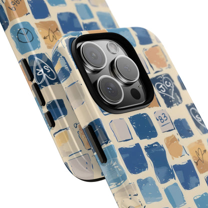 Blue Graffiti Squares Phone Case - Abstract Patchwork Design for Popular Smartphones