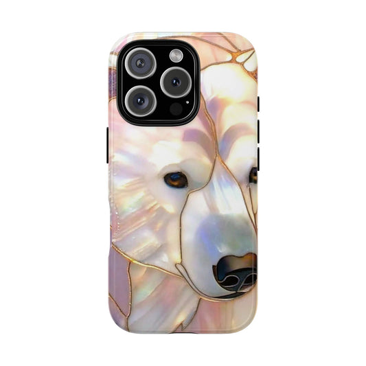 Stained Glass Polar Bear Phone Case - Iridescent Ice Blue Mosaic Animal Art for iPhone 16 to X Pro Max, Samsung S25 to S10 Plus Ultra FE