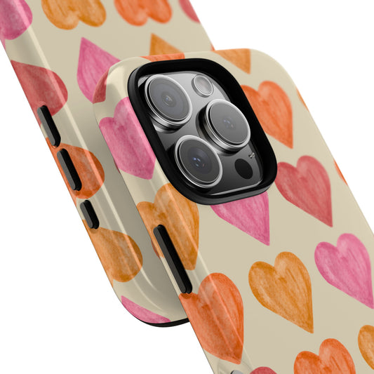 Colorful Hearts Tough Phone Case, Protective Case, Durable Phone Cover, Cute Heart Design
