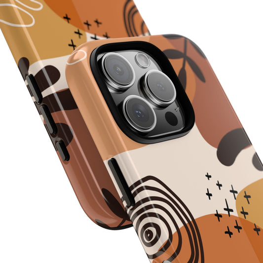 Boho Abstract Earth Tone Phone Case - Modern Minimal Art for Popular Smartphones - Neutral Retro Pattern