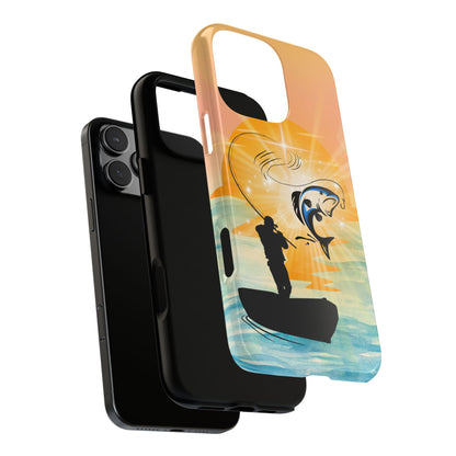 Sunset Fishing Phone Case - Fisherman Silhouette Art Tough Phone Cover