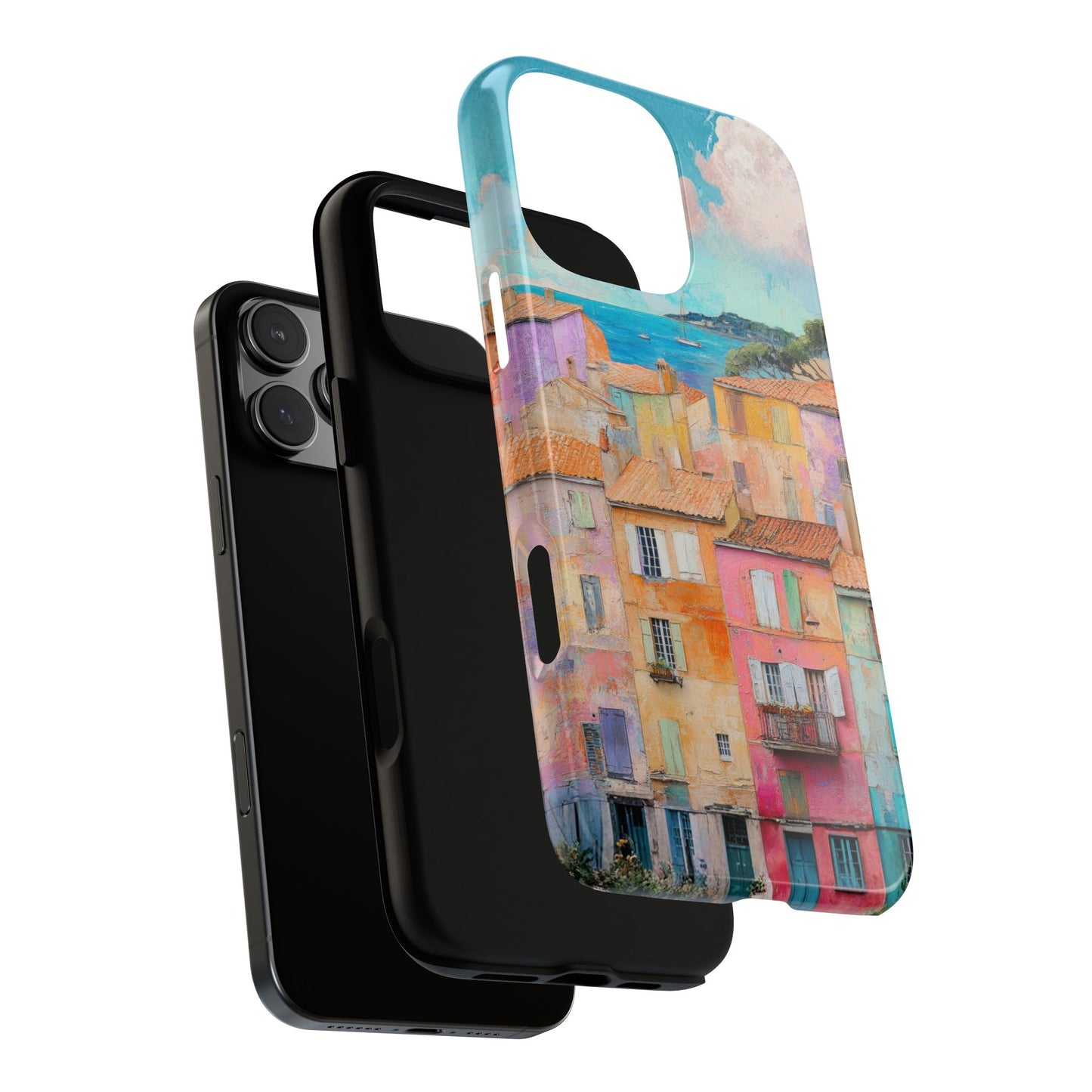 Seaside Rooftops Tough Phone Case with Vibrant Mediterranean Architecture Art