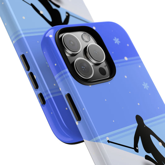 Skier Phone Case - Minimal Winter Sports Silhouette - Snow Slope Scene - Alpine Skiing Art