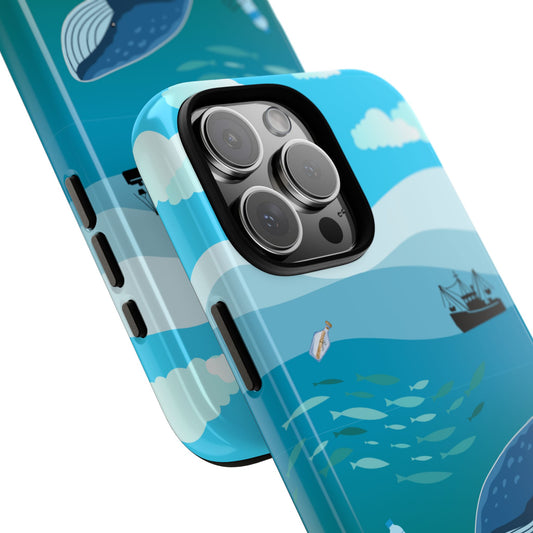 Whale Ocean Phone Case - Marine Life Illustration - Ocean Conservation Awareness Tough Case