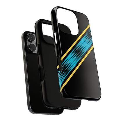 Pop Art Halftone Tough Phone Case - Abstract Diagonal Stripe in Cyan, Yellow & Black for iPhone 16 - 11, Samsung S25 - S20 and Google Pixel
