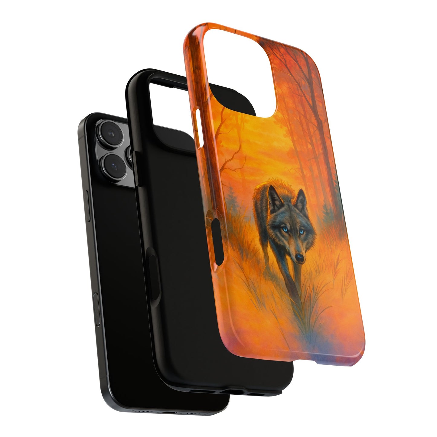Sunset Wolf - Fiery Forest Phone Case - Bold Animal Art Design - Lone Wolf Illustration - Nature Inspired Tough Case