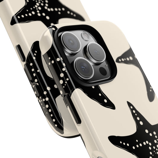 Black Starfish Tough Phone Case - Minimalist Beach Style on Cream Background