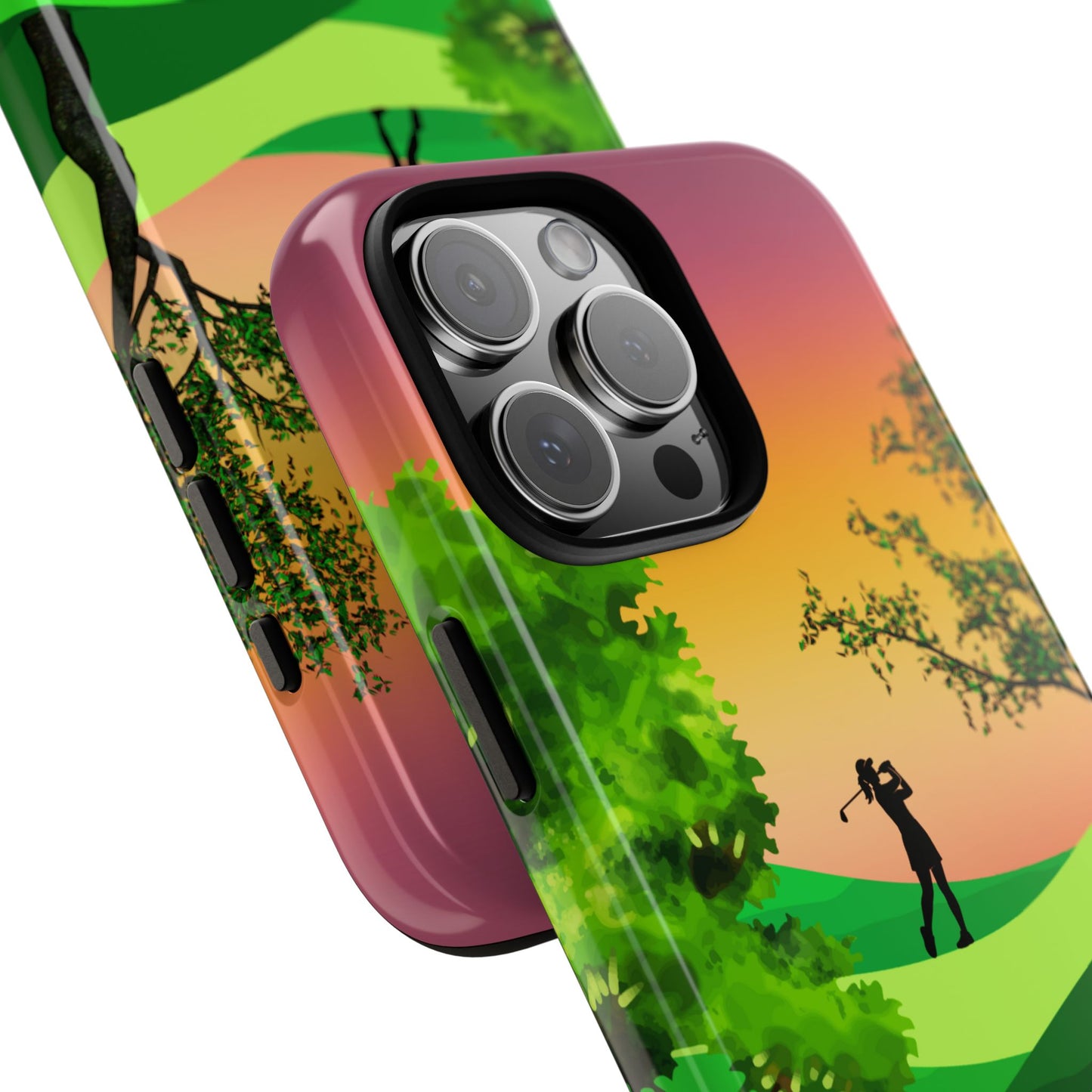 Minimal Golf Sunset Tough Phone Case - Golfer Silhouette Landscape